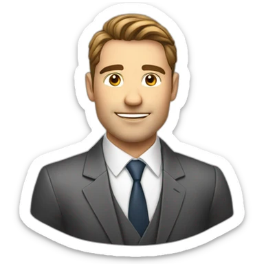handsome lawyer emojish style white background standing alone in suit in office like headshot style photo no additional assets just him alone and don't add animation style on it make him  sticker