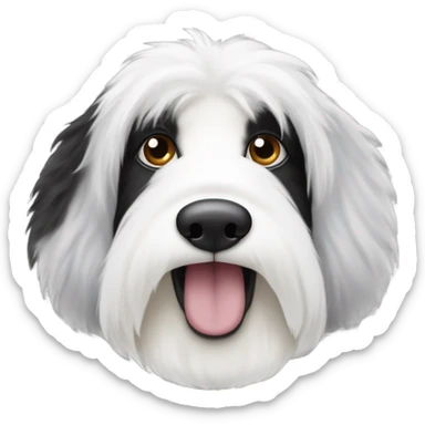 Very fluffy and full Half white half black old English sheepdog face where left half is white. EYE SECTION OF FACE SHOULD BE HALF AND HALF DOWN THE MIDDLE. YOU KEEP MESSING THIS UP! Read instructions carefully sticker