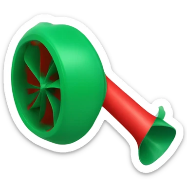 A red and green party blower that unrolls when blown. sticker