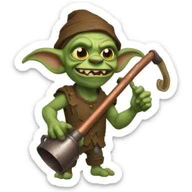 Goblin with head scabs holding copper pipe sticker