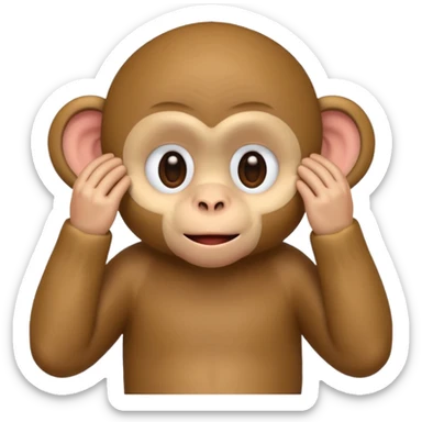 adorable small monkey, literally covering his eyes with both hands, palms flat over eyes, emoji style sticker