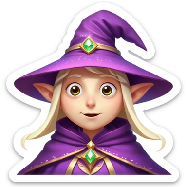 Clash of Clans aesthetic Comical Mage Portrait Emoji, Head tilted dramatically with an exaggerated, fun expression and wide, comically expressive eyes beneath an oversized hat, featuring a quirky, compact robed form with animated magical sparkles and natural skin tone, Simplified yet hilariously expressive features, highly detailed, glowing with a slightly sassy enchanted glow, high shine, dramatic yet playful, stylized with an air of cheeky arcane mischief, soft glowing outline, capturing the essence of a meme-worthy mage who conjures laughter in epic quests! sticker