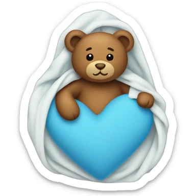 Blue heart with teddy bear wrapped in blanket on the bottom right sticker