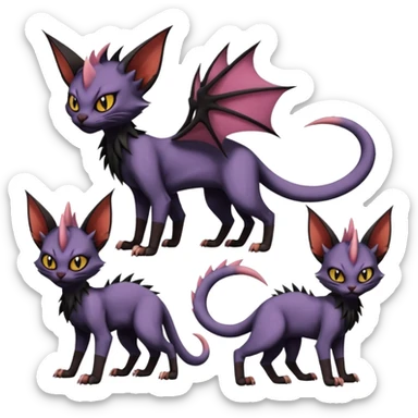 Black edgy Noivern-Noibat-Purloin-Torracat-Sphynx-Lykoi-Caracal-cat-Fakemon-fusion-hybrid-creature sticker