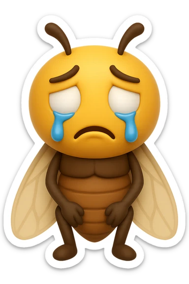 EMOJI STILE IPHONE 3D DI una cicala triste che si tocca le cosce e piange perché non le piace il suo fisico, posa frontale, fagli gli occhi bianchi , non solo la pupilla sticker