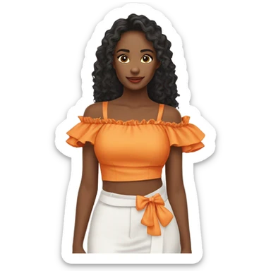 Realistic orange cut out crop top blouse. Ruffles. Isolated. Fancy sash sticker