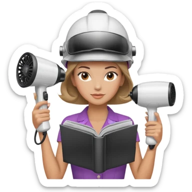 Emoji de mujer con casco secador, pelo recogido, cogiendo revista con las dos manos, estilo vintage chic sticker