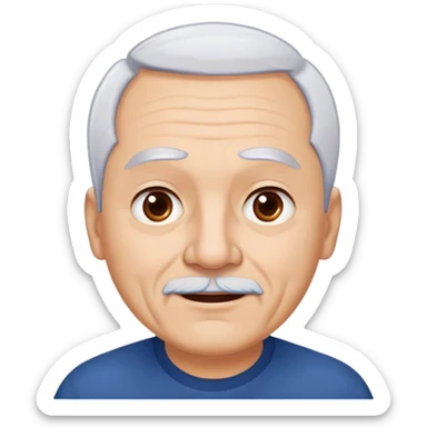 Charismatic older Hispanic man with light skin, round face, wide jaw. Lively dark brown eyes that look humorous. Thick straight eyebrows. Short white hair with receding hairline. Clean-shaven. Wearing a dark blue shirt. sticker