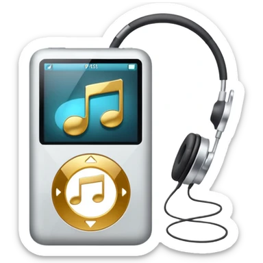 An iPod with headphones, displaying a music note sticker
