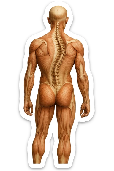 fai un immagine identica che riguarda un esercizio ma mettigli spina dorsale e muscoli in evidenza (anatomica) con colori naturali di un corpo umano. falla iperrealistica anatomica in 4k con spina dorsale storta in evidenza sticker