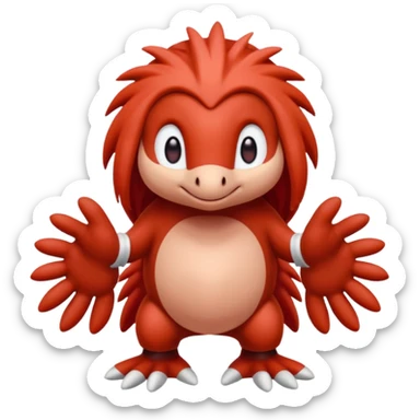Sonic the hedgehogs friend knuckles a red animal with peach arms and white gloves he’s a echidna with red eyes sticker