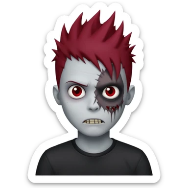 zombie boy with dark red spiky emo hair and black shirt sticker