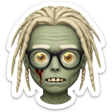 A zombie boy with dreads and glasses sticker