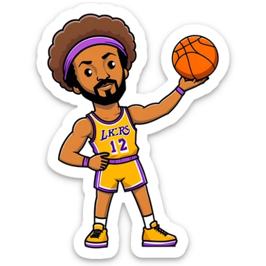 Wilt Chamberlain basketball player, tall, afro, headband, holding basketball sticker