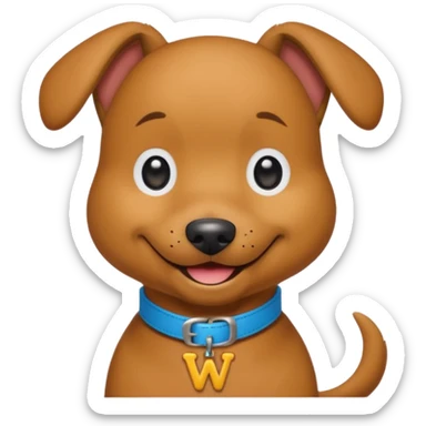 Wags the Dog from The Wiggles with light brown skin, collar with letter w sticker
