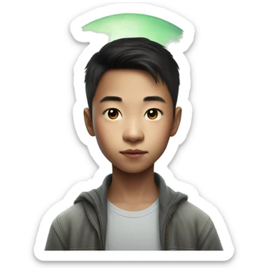 young chinese boy with huge planets sticker