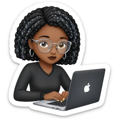 black pretty girl working hard with sparkles on laptop "Working hard with ✨" spelled out  sticker
