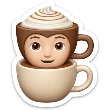 A 3D cartoon cappuccino cup with thick milk foam and light cocoa dust, no saucer, smooth ceramic texture, warm soft lighting, Memoji-style. sticker