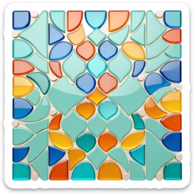 Mosaic icon, colorful stone or glass tiles, intricate patterns, tessellated design, minimalistic style, clean lines, transparent background. sticker
