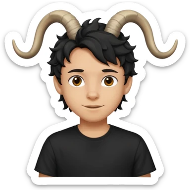 Menino de 15 anos de cabelo ondulado preto e de camiseta preta com chifres de bode sticker