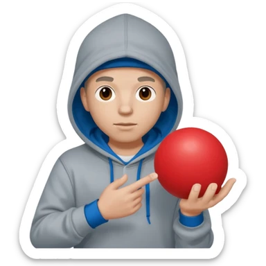 white rapper in a hoodie holding a blue ball in one hand and a red ball in the other sticker