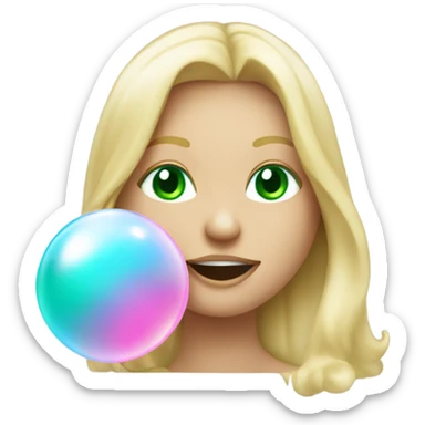 Winking blonde with straight hair and green eyes blowing bubblegum bubble sticker