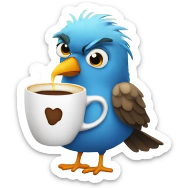 Cartoon bird drinking coffee with underwear on sticker