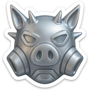 Make the pig mask much cuter with a completely metallic texture that is shiny and reflective. Keep the spikes but make them less menacing. Preserve the transparent background. sticker