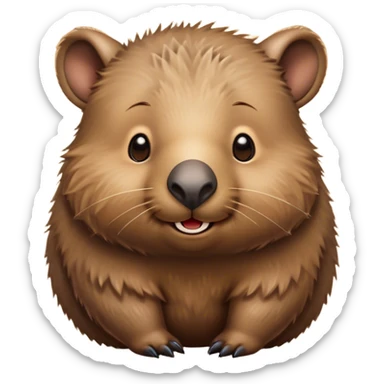Cinematic Cute Wombat Portrait Emoji, Head tilted playfully and inquisitively, featuring a fluffy, shaggy brown fur with a round, endearing face and twinkling eyes full of gentle curiosity, Simplified yet irresistibly adorable features, highly detailed, glowing with a warm, friendly glow, high shine, affectionate and chubby, stylized with a touch of bushland whimsy, bright and endearing, soft glowing outline, capturing the essence of a mischievous yet loving wombat, so playful it feels like it could trundle out of the screen into your arms! sticker