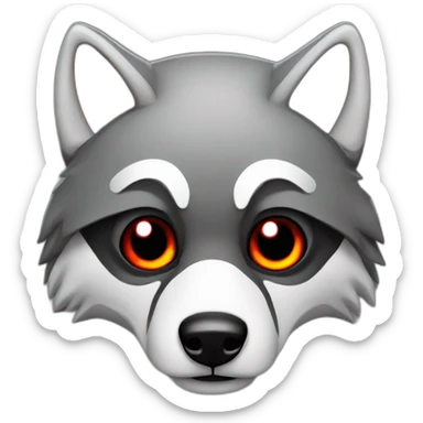 grey wolf with red eyes wearing a black hood sticker