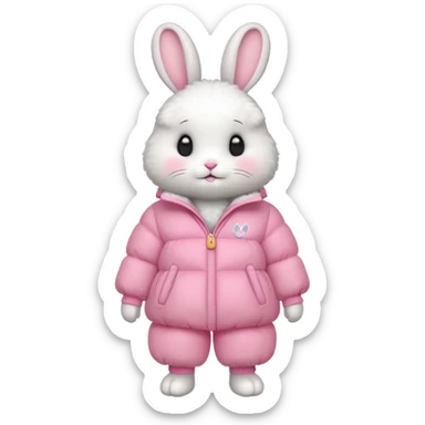 a full body of cute rabbit with puffer clothes sticker