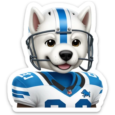 white husky wearing detroit lions football helmet and holding football sticker