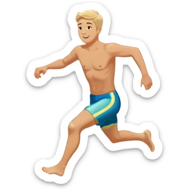 A white man running into the ocean, embracing the waves and the moment. The sun shines warmly, and the water sparkles, symbolizing the joy of creating fun and appreciating life’s simple moments. Their footprints in the sand fade as they fully immerse themselves in the present. sticker