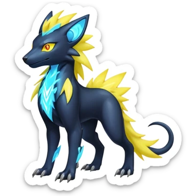  pastel dark bright vibrant futuristic lush warm-colored neon-glowing electric maned Luxray-Manectric-Fakémon-Vernid-Digimon-hybrid-creature (full body) sticker