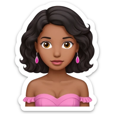 Una morenita con el cabello ondulado negro, una blusa sin tirantes rosada  sticker