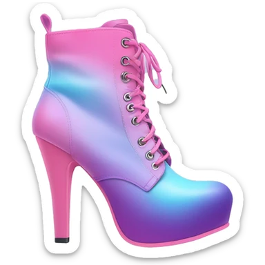 Realistic isolated top view pair of bubblegum pink purple and pastel blue ombre high heel ankle bootie boots.  sticker