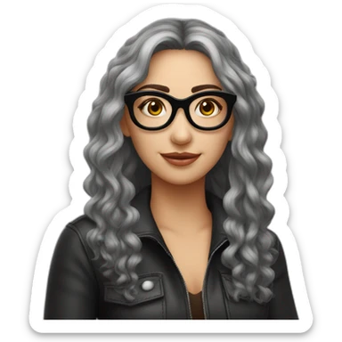 mujer piel blanca gafas pelo largo negro con camarones y espagueti sticker