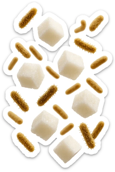 ZOLLETTE DI ZUCCHERO FLUTTUANO IN ARIA INSIEME A BATTERI INTESTINALI REALISTICI
IPERREALISTICO 4K, SFONDO BIANCO sticker