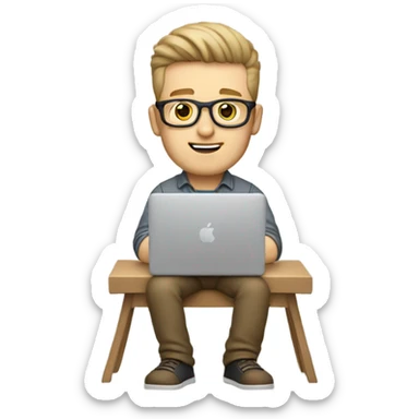 white-skinned male product designer sitting with macbook sticker