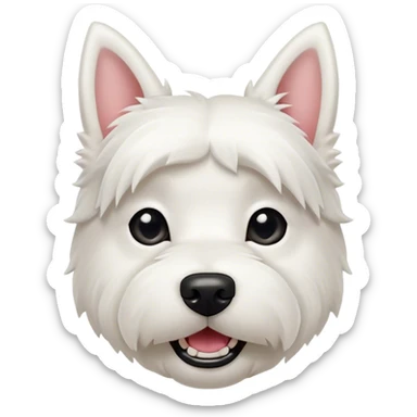 Cinematic Comical West Highland White Terrier Portrait Emoji, Head tilted dramatically with an exaggeratedly shocked or amused expression, featuring a sleek, pristine white coat with perky ears and wide, expressive dark eyes filled with playful disbelief, Simplified yet hilariously expressive features, highly detailed, glowing with a slightly sassy glow, high shine, dramatic yet playful, stylized with an air of cheeky mischief, bright and endearing, soft glowing outline, capturing the essence of a spirited and over-the-top companion, so meme-worthy it feels like it could side-eye its way into internet fame instantly! sticker