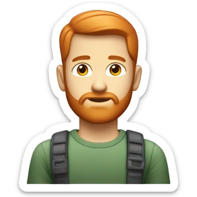 Generate an emoji-style avatar of a man with short red hair, trimmed beard, light skin, and gray-green eyes. Use the clean and smooth iOS emoji style, with a serious facial expression, simple shapes, and smooth gradients. sticker