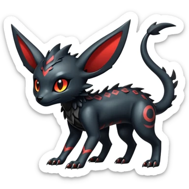 Shiny Dark Cute Majestic Sophisticated Modern Gothic Gloomy Futuristic Scaly Cyber-Salandit-Umbreon-Litten-Hybrid (Full body) sticker
