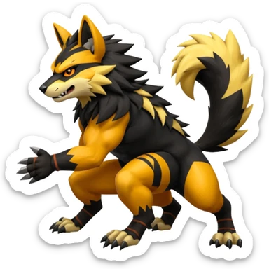 Shiny furry cool Zeraora-Lombax-Obstagoon-fusion sticker
