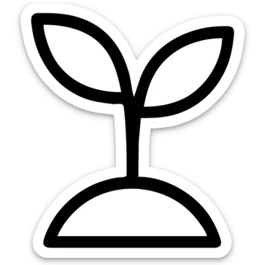 outlined icon of a plant sprouting upwards, minimal, no fill, black lines sticker