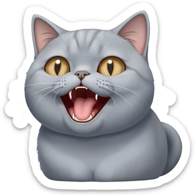 Cinematic Comical Grey British Shorthair Cat Portrait Emoji, Head tilted dramatically while yawning exaggeratedly, round and plump body with sleek soft grey fur and subtle blue undertones, Simplified yet hilariously adorable features, highly detailed, glowing with an almost sarcastic glow, high shine, a mix of lazy and disinterested, stylized with a touch of playful whimsy, bright and alert but with a hilariously bored expression, soft glowing outline, capturing the essence of a mischievous yet overly dramatic kitty, so meme-worthy it feels like it could leap off the screen and sarcastically demand attention, perfect for the internet's next viral meme! sticker