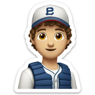 Teenager boy type italian, White skin, with baseball cap backwards with wavy brown hair (Which go down behind to the nape of the neck), Little bit dezoom sticker