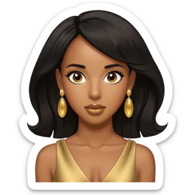 Kelly Rowland brown eyes, black hair, gold dress with earrings sticker