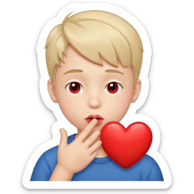 Emoji, boy's face blowing a kiss, puckered lips, small heart sticker