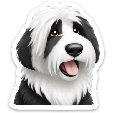 Old English sheepdog with a half and half face like a black and white cookie sticker