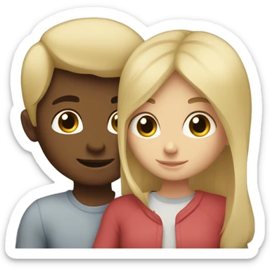 Blonde girl and brunette boy cuddling sticker